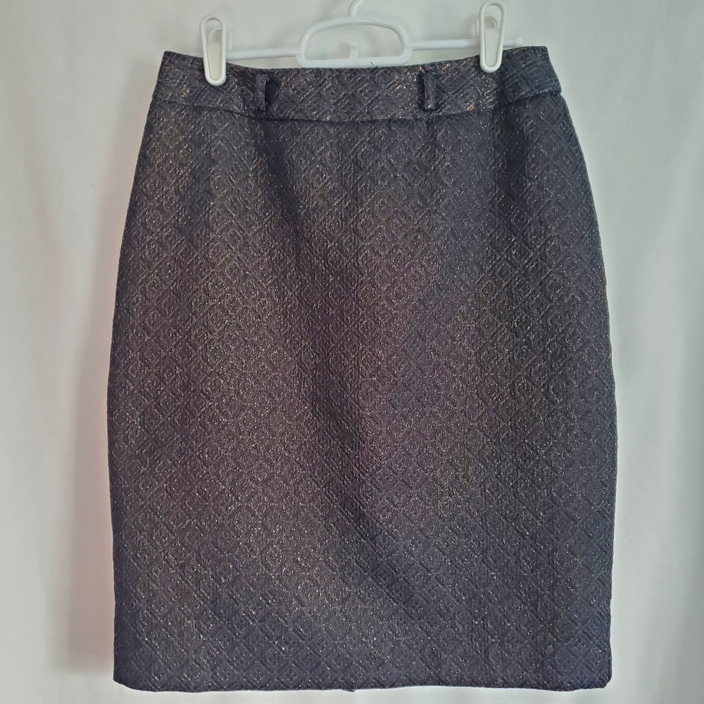 Womens Worthington Blue Gold Shiny Skirt Back Zipper Lined and Back Slit Size 4